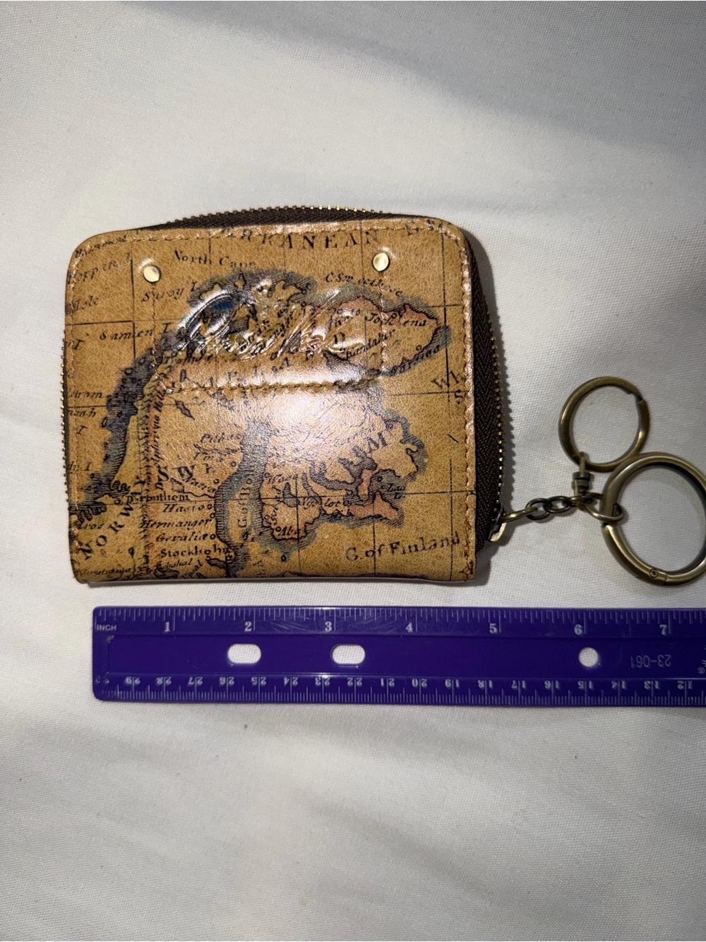 Vintage Patricia Nash Map Print Zip Coin Wallet with Keyring - Brown